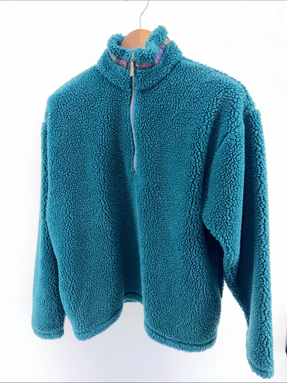 L.L. Bean Teal Sherpa Half-Zip Pullover